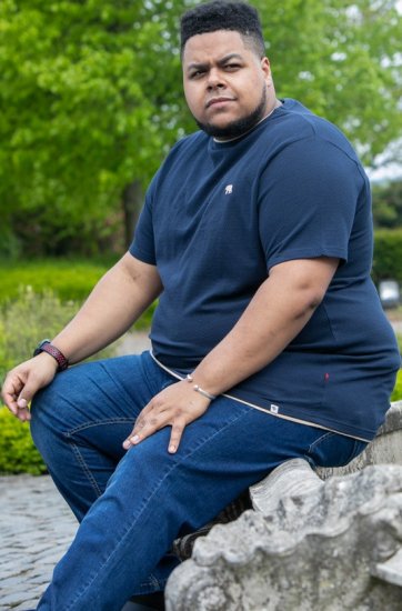 D555 SANDFORD Double Layer On Neck Ribs And Hem Waffle Textured T-Shirt Navy - T-shirts - Stora T-shirts - 2XL-14XL