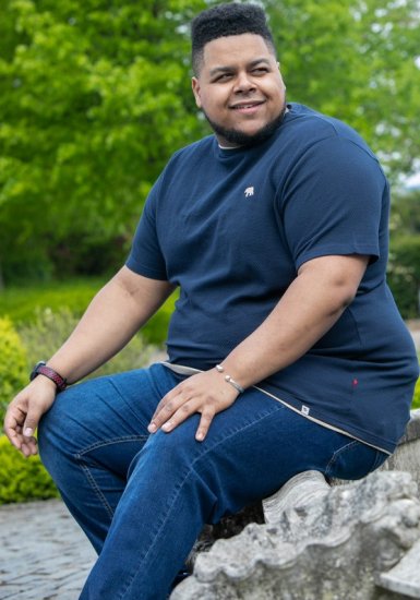 D555 SANDFORD Double Layer On Neck Ribs And Hem Waffle Textured T-Shirt Navy - T-shirts - Stora T-shirts - 2XL-14XL