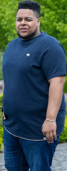 D555 SANDFORD Double Layer On Neck Ribs And Hem Waffle Textured T-Shirt Navy - T-shirts - Stora T-shirts - 2XL-14XL