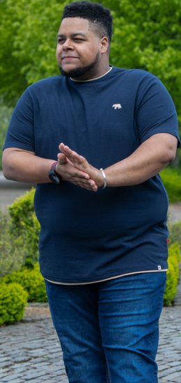 D555 SANDFORD Double Layer On Neck Ribs And Hem Waffle Textured T-Shirt Navy - T-shirts - Stora T-shirts - 2XL-14XL