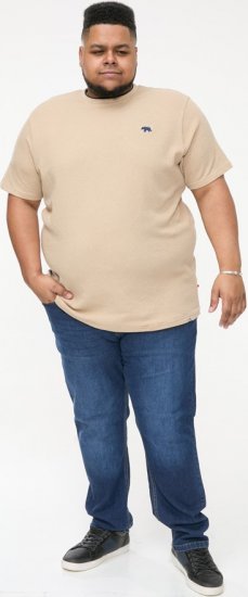 D555 SANDFORD Double Layer On Neck Ribs And Hem Waffle Textured T-Shirt Beige - T-shirts - Stora T-shirts - 2XL-14XL