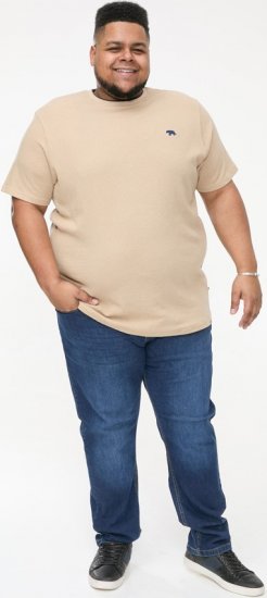 D555 SANDFORD Double Layer On Neck Ribs And Hem Waffle Textured T-Shirt Beige - T-shirts - Stora T-shirts - 2XL-14XL