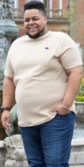 D555 SANDFORD Double Layer On Neck Ribs And Hem Waffle Textured T-Shirt Beige - T-shirts - Stora T-shirts - 2XL-14XL