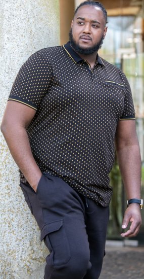 D555 RAUL AOP Jersey Polo With Jacquard Collar, Ribs And Chest Pocket Black - Pikétröjor - Stora pikétröjor - 2XL-8XL