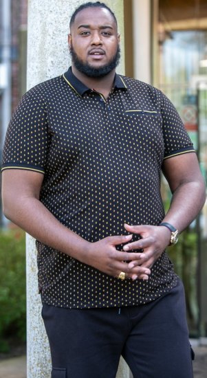 D555 RAUL AOP Jersey Polo With Jacquard Collar, Ribs And Chest Pocket Black - Pikétröjor - Stora pikétröjor - 2XL-8XL