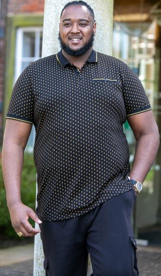 D555 RAUL AOP Jersey Polo With Jacquard Collar, Ribs And Chest Pocket Black - Pikétröjor - Stora pikétröjor - 2XL-8XL