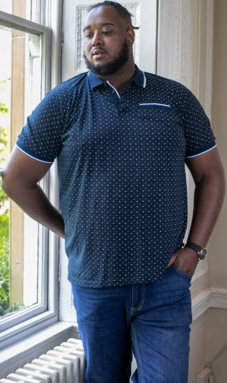 D555 OAKLEY AOP Jersey Polo With Jacquard Collar, Ribs And Chest Pocket Navy - Pikétröjor - Stora pikétröjor - 2XL-8XL