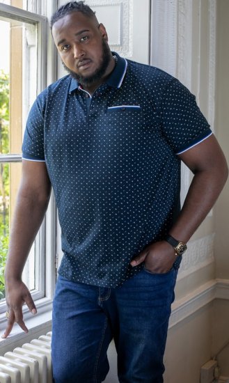 D555 OAKLEY AOP Jersey Polo With Jacquard Collar, Ribs And Chest Pocket Navy - Pikétröjor - Stora pikétröjor - 2XL-8XL