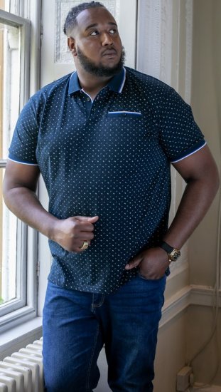 D555 OAKLEY AOP Jersey Polo With Jacquard Collar, Ribs And Chest Pocket Navy - Pikétröjor - Stora pikétröjor - 2XL-8XL