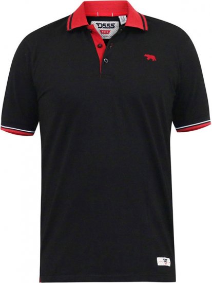 D555 CHESTER Pique Polo With Red Collar With Tipping Detail And Chest Embroidery Black - Pikétröjor - Stora pikétröjor - 2XL-8XL