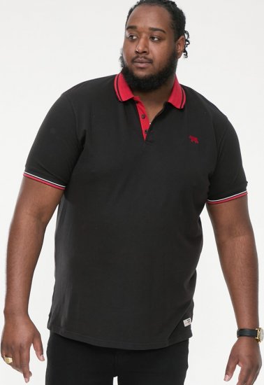 D555 CHESTER Pique Polo With Red Collar With Tipping Detail And Chest Embroidery Black - Pikétröjor - Stora pikétröjor - 2XL-8XL