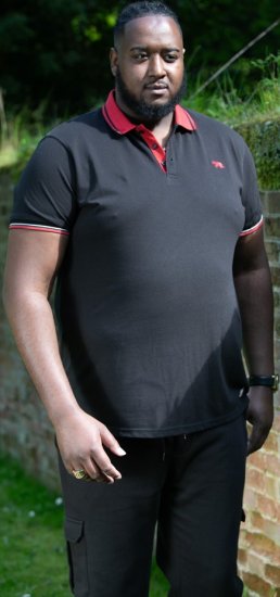 D555 CHESTER Pique Polo With Red Collar With Tipping Detail And Chest Embroidery Black - Pikétröjor - Stora pikétröjor - 2XL-8XL
