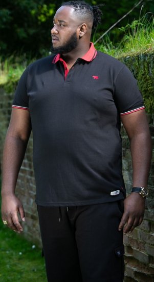 D555 CHESTER Pique Polo With Red Collar With Tipping Detail And Chest Embroidery Black - Pikétröjor - Stora pikétröjor - 2XL-8XL