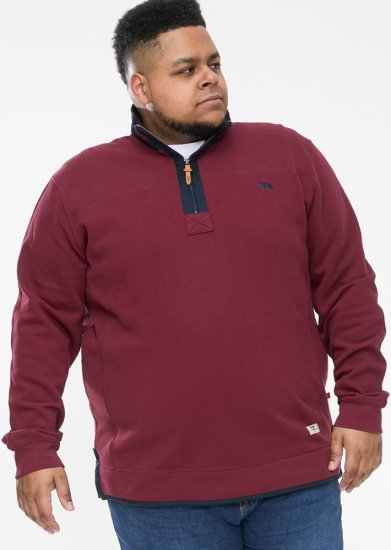 D555 HIRALDO Quarter Neck Pique Fleece Sweatshirt With Chest Embroidery Red - Tröjor & hoodies - Stora hoodies & tröjor - 2XL-14XL
