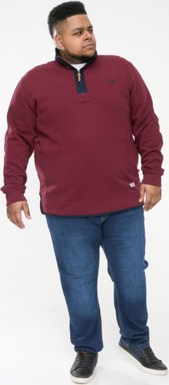 D555 HIRALDO Quarter Neck Pique Fleece Sweatshirt With Chest Embroidery Red - Tröjor & hoodies - Stora hoodies & tröjor - 2XL-14XL