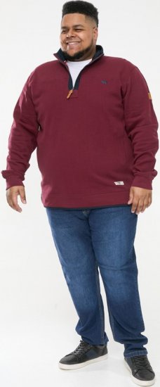D555 HIRALDO Quarter Neck Pique Fleece Sweatshirt With Chest Embroidery Red - Tröjor & hoodies - Stora hoodies & tröjor - 2XL-14XL