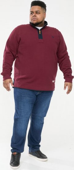 D555 HIRALDO Quarter Neck Pique Fleece Sweatshirt With Chest Embroidery Red - Tröjor & hoodies - Stora hoodies & tröjor - 2XL-14XL