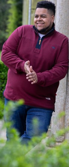 D555 HIRALDO Quarter Neck Pique Fleece Sweatshirt With Chest Embroidery Red - Tröjor & hoodies - Stora hoodies & tröjor - 2XL-14XL
