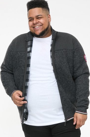 D555 ABERDARE Knitted Zip Through Sweater With Bonded Check Lining Charcoal Marl - Tröjor & hoodies - Stora hoodies & tröjor - 2XL-14XL