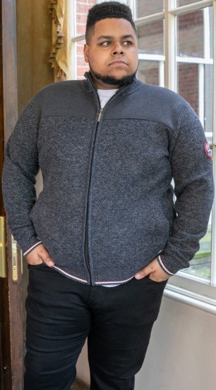 D555 ABERDARE Knitted Zip Through Sweater With Bonded Check Lining Charcoal Marl - Tröjor & hoodies - Stora hoodies & tröjor - 2XL-14XL