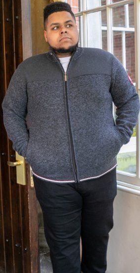 D555 ABERDARE Knitted Zip Through Sweater With Bonded Check Lining Charcoal Marl - Tröjor & hoodies - Stora hoodies & tröjor - 2XL-14XL