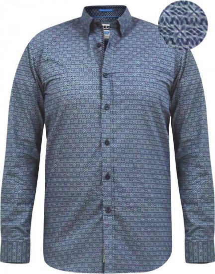 D555 MANGALA Geometric AOP Long Sleeve Shirt With Concealed Button Down Collar Navy - Skjortor - Stora skjortor - 2XL-8XL