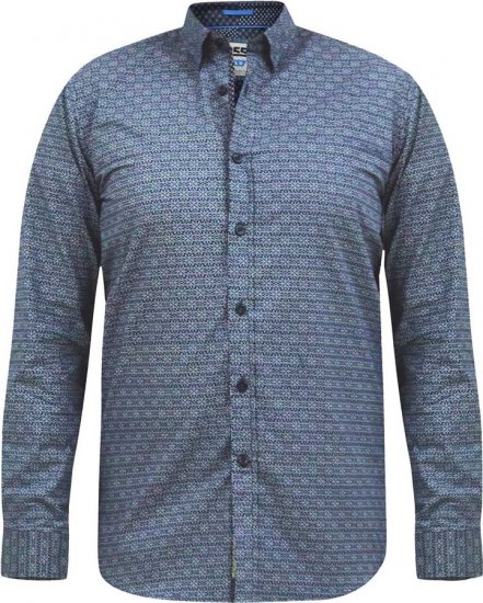 D555 MANGALA Geometric AOP Long Sleeve Shirt With Concealed Button Down Collar Navy - Skjortor - Stora skjortor - 2XL-8XL