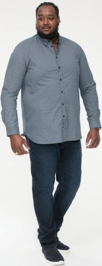 D555 MANGALA Geometric AOP Long Sleeve Shirt With Concealed Button Down Collar Navy - Skjortor - Stora skjortor - 2XL-8XL