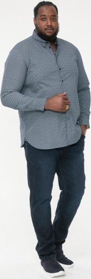 D555 MANGALA Geometric AOP Long Sleeve Shirt With Concealed Button Down Collar Navy - Skjortor - Stora skjortor - 2XL-8XL