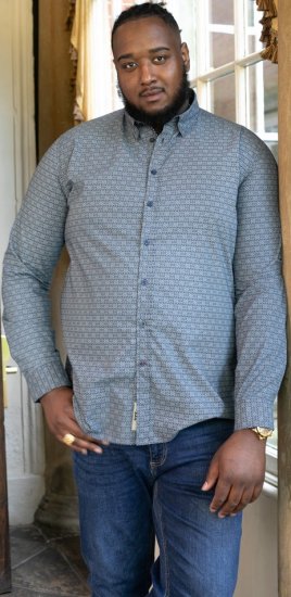 D555 MANGALA Geometric AOP Long Sleeve Shirt With Concealed Button Down Collar Navy - Skjortor - Stora skjortor - 2XL-8XL
