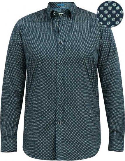 D555 MORGAN Micro AOP Long Sleeve Shirt With Concealed Button Down Collar Navy - Skjortor - Stora skjortor - 2XL-8XL