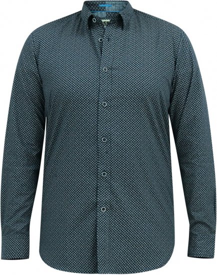 D555 MORGAN Micro AOP Long Sleeve Shirt With Concealed Button Down Collar Navy - Skjortor - Stora skjortor - 2XL-8XL