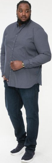 D555 MORGAN Micro AOP Long Sleeve Shirt With Concealed Button Down Collar Navy - Skjortor - Stora skjortor - 2XL-8XL