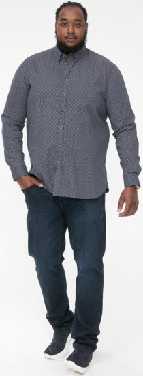 D555 MORGAN Micro AOP Long Sleeve Shirt With Concealed Button Down Collar Navy - Skjortor - Stora skjortor - 2XL-8XL