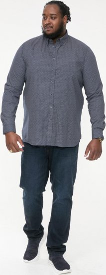D555 MORGAN Micro AOP Long Sleeve Shirt With Concealed Button Down Collar Navy - Skjortor - Stora skjortor - 2XL-8XL