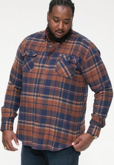 D555 SHERLOCK Check Overshirt With Two Patch Pockets & Button Down Collar Navy - Skjortor - Stora skjortor - 2XL-8XL