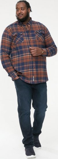 D555 SHERLOCK Check Overshirt With Two Patch Pockets & Button Down Collar Navy - Skjortor - Stora skjortor - 2XL-8XL