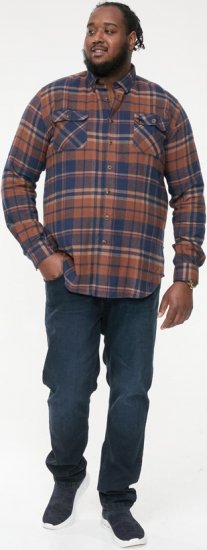 D555 SHERLOCK Check Overshirt With Two Patch Pockets & Button Down Collar Navy - Skjortor - Stora skjortor - 2XL-8XL