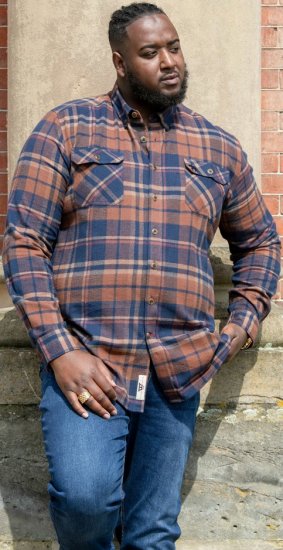 D555 SHERLOCK Check Overshirt With Two Patch Pockets & Button Down Collar Navy - Skjortor - Stora skjortor - 2XL-8XL