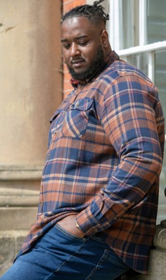 D555 SHERLOCK Check Overshirt With Two Patch Pockets & Button Down Collar Navy - Skjortor - Stora skjortor - 2XL-8XL