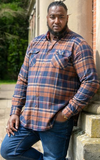 D555 SHERLOCK Check Overshirt With Two Patch Pockets & Button Down Collar Navy - Skjortor - Stora skjortor - 2XL-8XL