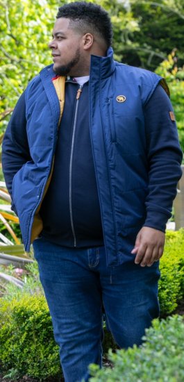 D555 FELIPE Zip Through Padded Gilet With Contrast Colour Lining And Rubber Badge Navy - Jackor - Stora jackor - 2XL-12XL