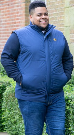 D555 FELIPE Zip Through Padded Gilet With Contrast Colour Lining And Rubber Badge Navy - Jackor - Stora jackor - 2XL-12XL