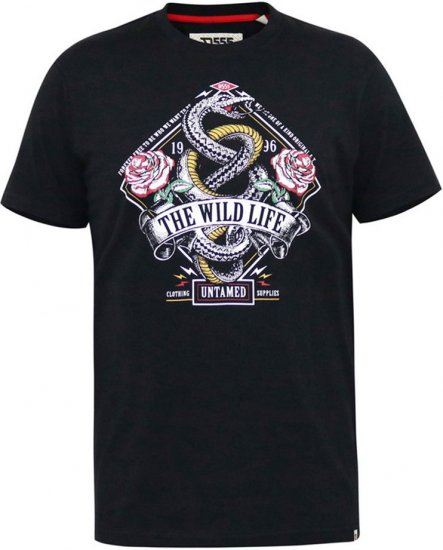 D555 MALCOM Snake And Roses Printed Crew Neck T-Shirt Black - T-shirts - Stora T-shirts - 2XL-14XL