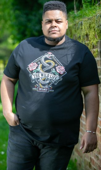 D555 MALCOM Snake And Roses Printed Crew Neck T-Shirt Black - T-shirts - Stora T-shirts - 2XL-14XL