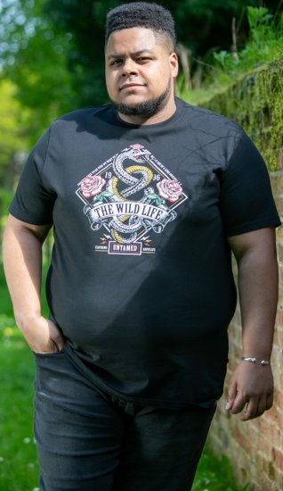 D555 MALCOM Snake And Roses Printed Crew Neck T-Shirt Black - T-shirts - Stora T-shirts - 2XL-14XL