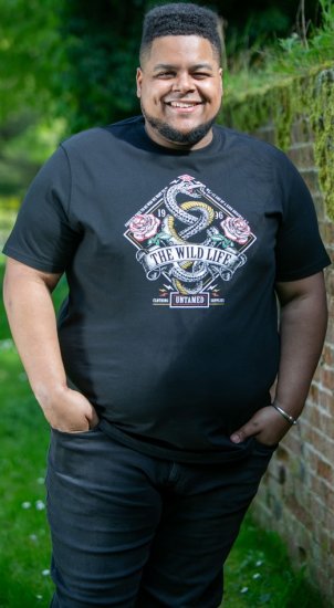 D555 MALCOM Snake And Roses Printed Crew Neck T-Shirt Black - T-shirts - Stora T-shirts - 2XL-14XL