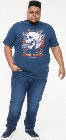 D555 NEAL Skull With Flames Printed Crew Neck T-Shirt Navy/Blue Twist - T-shirts - Stora T-shirts - 2XL-14XL