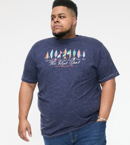 D555 Cropwell T-shirt med fisketryck marinblå - T-shirts - Stora T-shirts - 2XL-14XL
