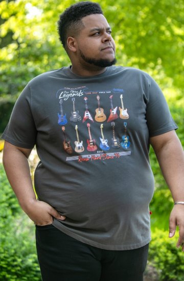 D555 JAIDEN Legends Guitar Printed Crew Neck T-Shirt Khaki - T-shirts - Stora T-shirts - 2XL-14XL
